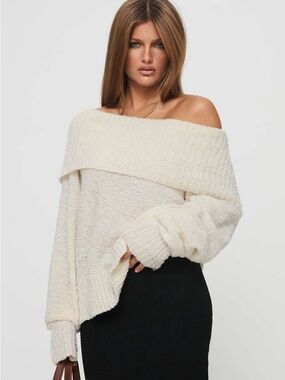 Princess Polly Cream Off-the-Shoulder Knit Sweater
